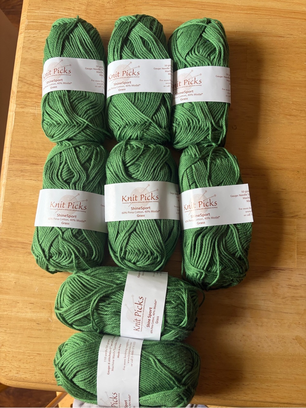 Knit Picks Shine Sport Yarn - Grass Green (9 Skeins)